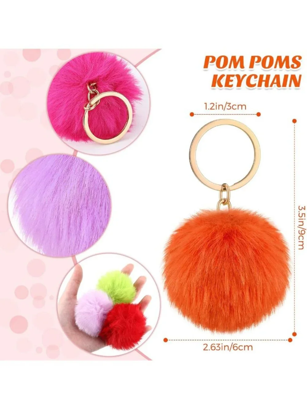 Fluffy Faux Fur Pom Pom Keychains - 46 Pcs Rabbit Ball Key Rings for Bags